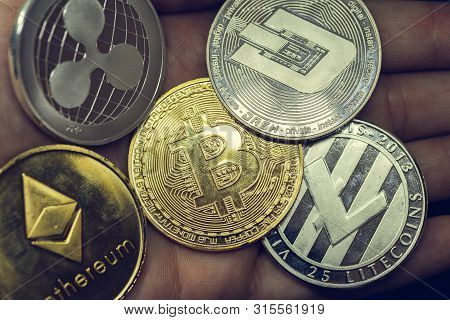 Cryptocurrency Coins - Litecoin, Bitcoin, Ethereum, Virtual Money