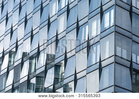 Berlin, Germany - September 26, 2018: Close-up View Of The Reflective Blue Windows Of The Mercedez B