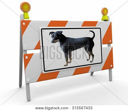 Dog Pet Animal Crossing Construction Barricade Sign 3d Illustration
