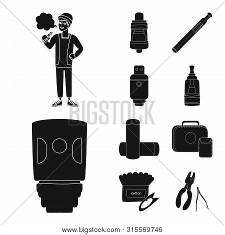 Vector Design Of E-cig And Trendy Logo. Collection Of E-cig And Electronic Vector Icon For Stock.
