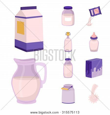 Vector Design Of Food And Dairy Symbol. Set Of Food And Calcium Stock Symbol For Web.
