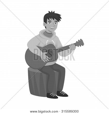 Vector Illustration Of Man And Guitar Sign. Collection Of Man And Music Stock Symbol For Web.