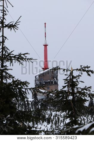 The Highest Place In Beskydy Mountains, Czech Republic Center Of Europe. Lysa Hora Is A Symbol Of Mo