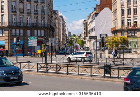 Nantes, France - May 12, 2019: Cityscape And Boulevard De Launay In The Background, West Of The City