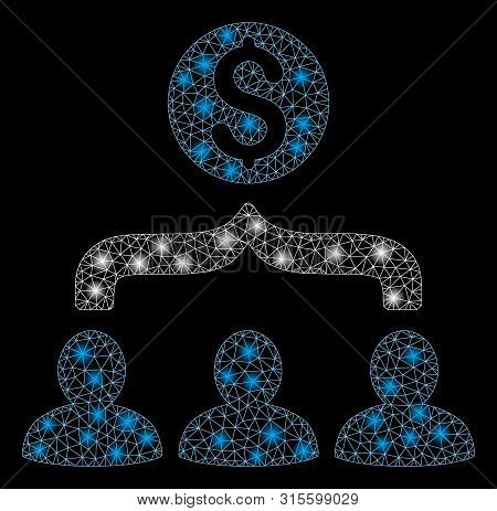 Glowing Mesh Sales Funnel With Glare Effect. Abstract Illuminated Model Of Sales Funnel Icon. Shiny 