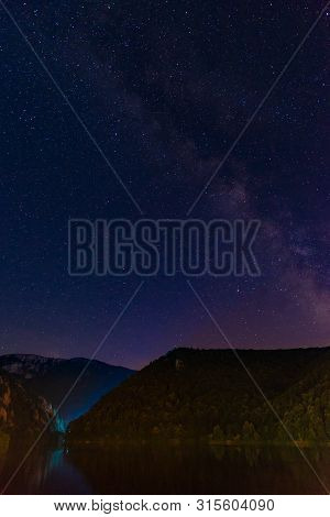 Landscape In The Danube Gorges. Cazanele Mari Seen From The Romanian Side. Night Wiev