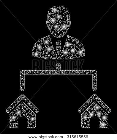 Glossy Mesh Realty Manager With Glitter Effect. Abstract Illuminated Model Of Realty Manager Icon. S