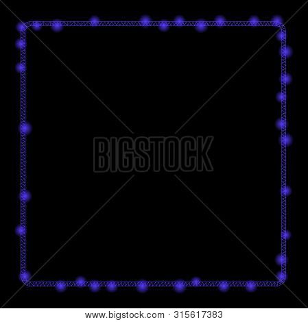 Flare Mesh Rounded Square Frame With Glitter Effect. Abstract Illuminated Model Of Rounded Square Fr