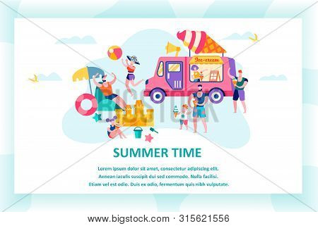 Summer Time Banner, Happy Family Enjoying Summertime Vacation, Weekend, Leisure Time. Mother, Father