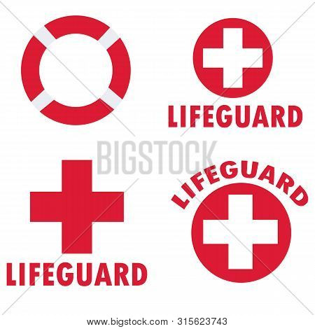 Set Of Lifeguard Icons On White Background. Flat Style. Set Of Beach Labels And Badges Icon For Your