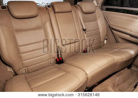 Novosibirsk, Russia - July 12, 2019:  Mercedes-benz M-class Ml63 Amg, Close-up Of The Beige Leather 
