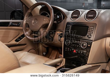 Novosibirsk, Russia - July 12, 2019:  Mercedes-benz M-class Ml63 Amg, Close-up Of The Dashboard, Pla