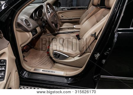 Novosibirsk, Russia - July 12, 2019:  Mercedes-benz M-class Ml63 Amg, Close-up Of The Dashboard, Pla