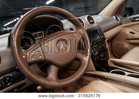 Novosibirsk, Russia - July 12, 2019:  Mercedes-benz M-class Ml63 Amg, Close-up Of The Dashboard, Spe