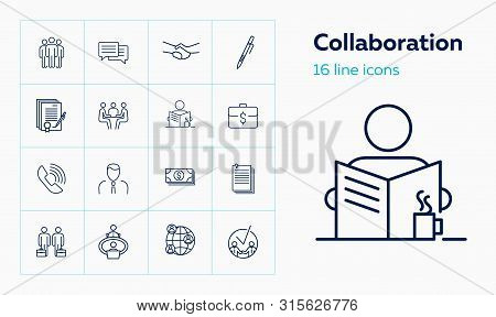 Collaboration Line Icon Set. Partners, Meeting, Handshake, Contract. Business Concept. Can Be Used F