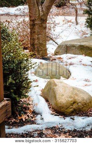 Stones In The Snow Behind A Dorm On Iup Campus