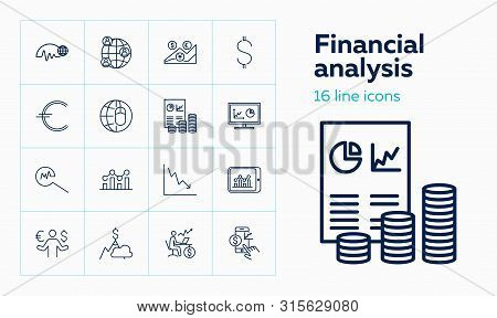 Financial Analysis Line Icon Set. Financier, Broker, Expert. Business Concept. Can Be Used For Topic