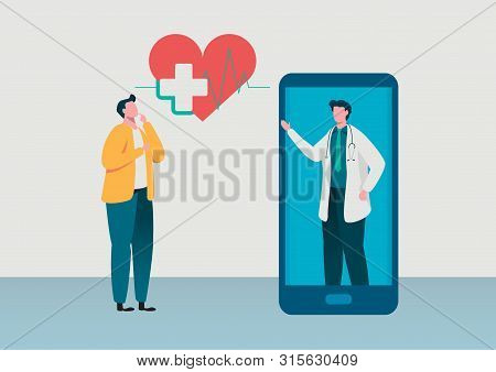 People Consultation To The Doctor. Online Diagnosis. Online Hospital Health Care Concept, Medical Te