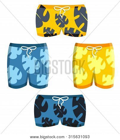 Tropical Blue Yellow Male Man Boy Swimsuit Sportswear Swimwear Trunks With Palm Leaves Beach Short S