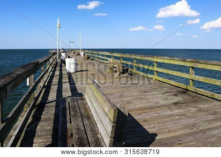 A View Of The Chesapeake Bay From The Ocean View Fishing Pier In Norfolk, Virginia.
