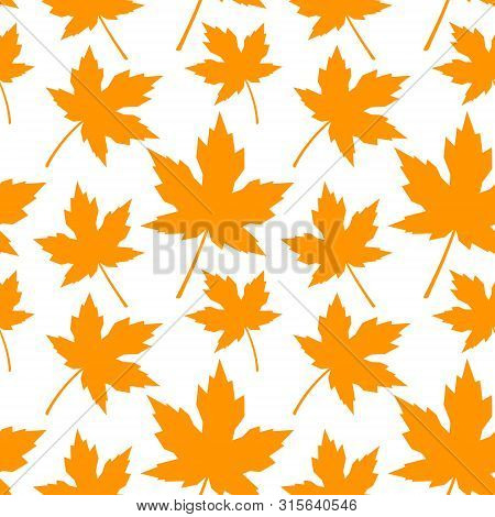 Seamless Pattern With Orange Maple Leaves In Flat Style. Vector Illustration On White Background