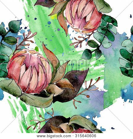 Bouquet Loral Botanical Flowers. Watercolor Background Illustration Set. Seamless Background Pattern