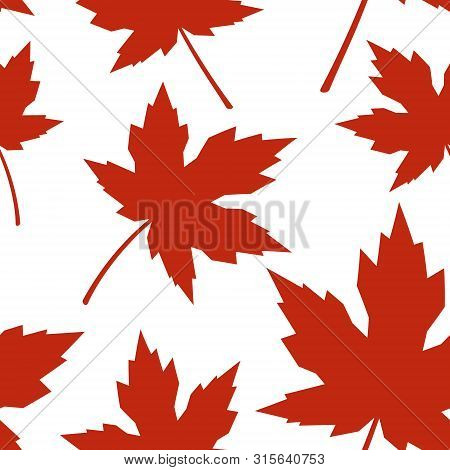 Seamless Pattern With Orange Maple Leaves In Flat Style. Vector Illustration On White Background