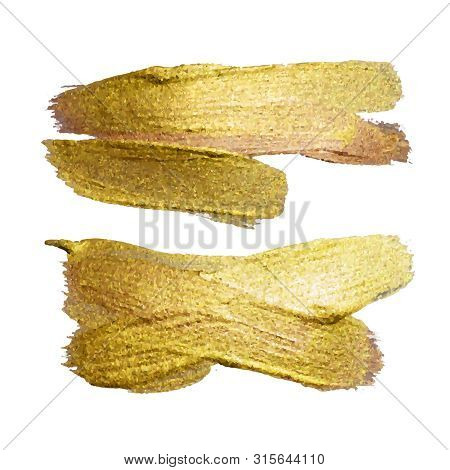 Gold Texture Paint Stain Set Illustration. Hand Drawn Brush Stro