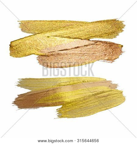 Gold Texture Paint Stain Set Illustration. Hand Drawn Brush Stro