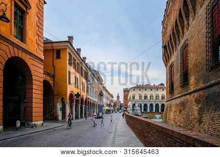 Ferrara, Italy - July, 09, 2019: view of Ferrara castle in Italy