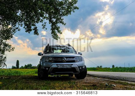 Rovigo, Italy - July, 28, 2019: car on a country road in Rovigo, Iyaly