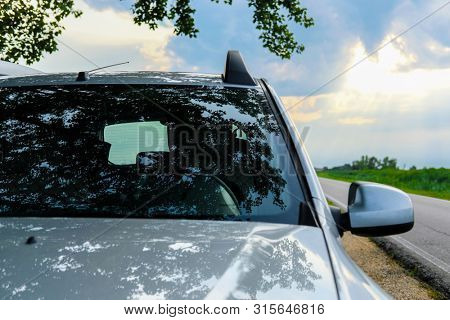 Rovigo, Italy - July, 28, 2019: car on a country road in Rovigo, Iyaly