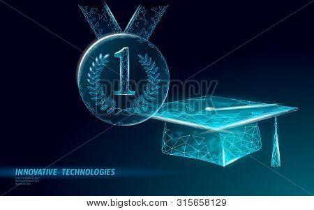 E-learning Distance Graduate Certificate Achievement Program Concept. Low Poly 3d First 1 Place Winn