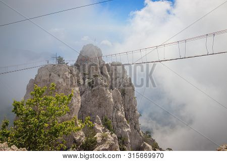 Ai-petri Mountain In The Fog. High Mountain. Crimea. Russian Mountains. Low Clouds. Beautiful Mounta