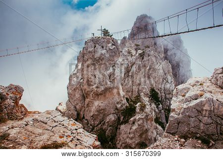 Ai-petri Mountain In The Fog. High Mountain. Crimea. Russian Mountains. Low Clouds. Beautiful Mounta