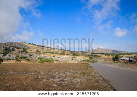 Ai-petri Mountain In The Fog. High Mountain. Crimea. Russian Mountains. Low Clouds. Beautiful Mounta