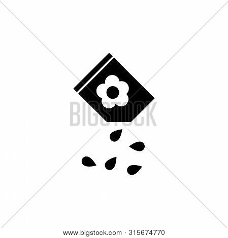 Seeds Pack, Package Flower Seed. Flat Vector Icon Illustration. Simple Black Symbol On White Backgro