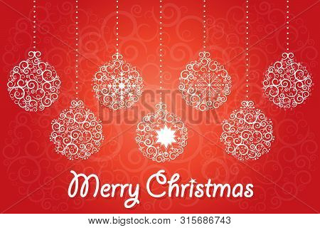 Christmas Card Red Vector Background Illustration Ball Ornaments