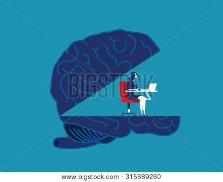 Brain Working. Concept Business Vector Illustration. Flat Design Style.