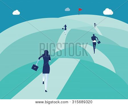 Business Running In The Mountain To Success. Concept Business Vector Illustration.