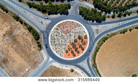 Aerial View Of A Roundabout In Sigean, France