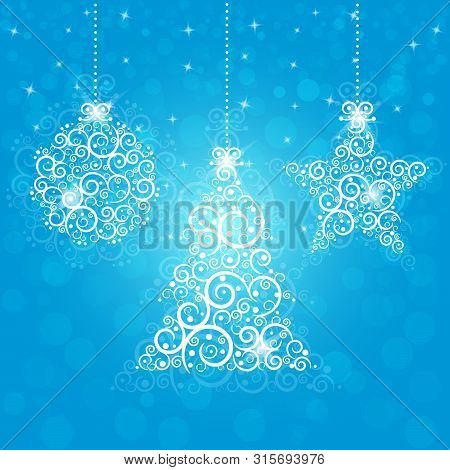 Christmas Card Blue Vector Background Illustration Ornaments
