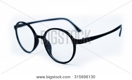Eye Glasses On Isolated White Background. Stylish Black Eye Glasses