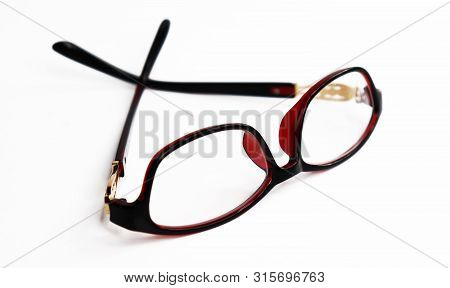 Stylish Red Frame Glasses Isolated On Whit