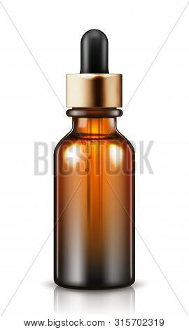 Natural Organic Oil Isolated On White Background. Body Oil In Brown Bottle. Vector Illustration