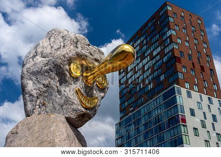 Zoetemeer, Netherlands 27.07.2019, Funny Looking Sculpture In Front Of The Shopping Mall In The Cent