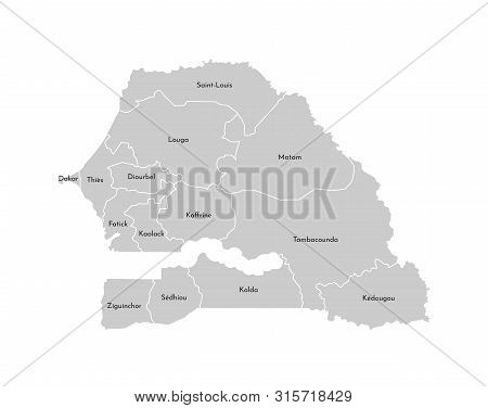 Vector Isolated Illustration Of Simplified Administrative Map Of Senegal. Borders And Names Of The R