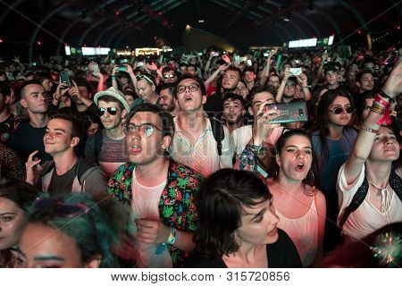 Cheerful Partying Crowd Of People At Music Festival