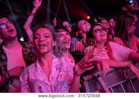 Cheerful Partying Crowd Of People At Music Festival