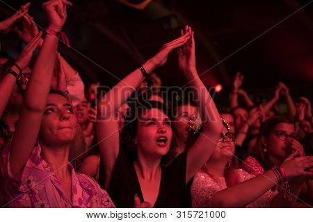 Cheerful Partying Crowd Of People At Music Festival